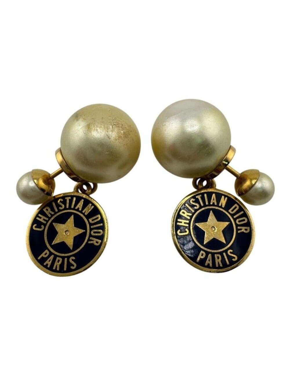 Dior Tribales Tribal Logo Earrings Faux Pearl White